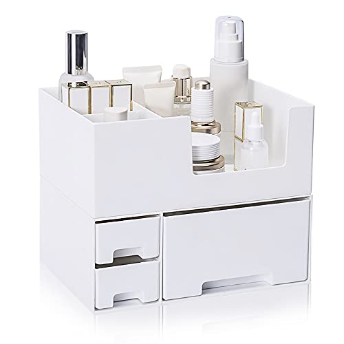 TIE-DailyNec Caja de almacenamiento de cosméticos con cajones, organizador de maquillaje, cajones de escritorio de plástico, organizador de baño, encimera para cepillos, sombra de ojos (blanco) Cover