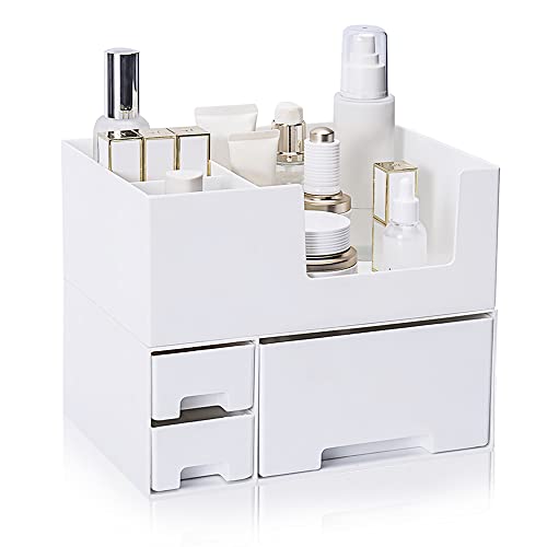 TIE-DailyNec Organizzatore di Trucco, Organizer per trucchi con cassetti, porta trucchi organizer da bagno per il bagno, per spazzole, ombretto, lozione, rossetto, smalto e gingilli (bianco)