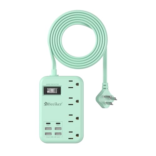 6 USB(2 USB C) Green Travel Power Strip 4 Outlets 5Ft Green Extension Cord