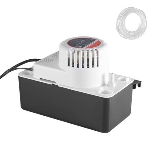 Happybuy Condensate Removal Pump, 1/50 HP, 65 GPH Output. 15 ft Lift Capacity, 1/2 Gal Tank. Automatic with Float Switch, 20 ft Hose. For AC, Dehumidifier, Furnace, Ice Maker Drain