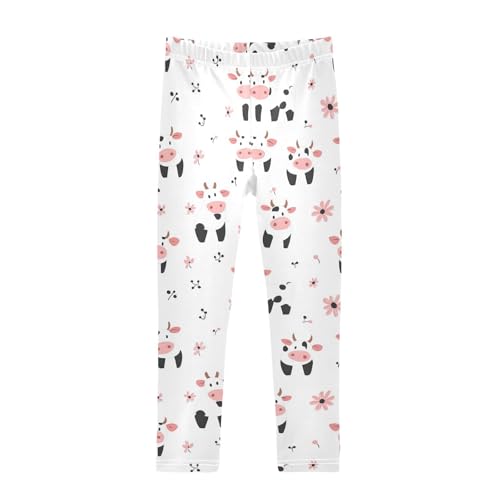 Wusikd Cartoon Cow Flower Girls' Leggings Toddler Doodles Cute Kids Yoga Pants Dance Active Tights 4T