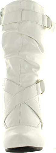 Forever Link Girls Kitten PU Heel Boot Shoes White 103