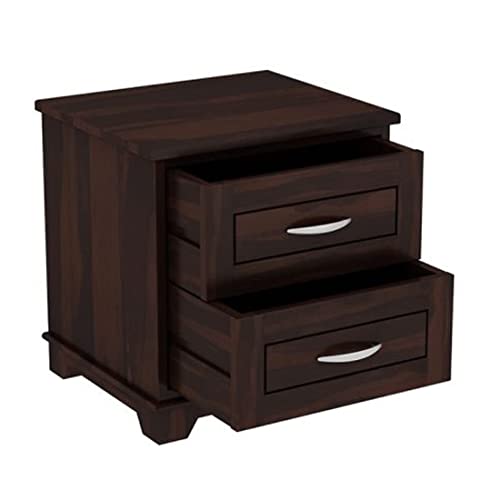 Image of Sheesham Wood Bedside Table with 2 Drawer Wooden Night Stand End Table Solid Wood Bedside Table for Bedroom Living Room Home (Walnut Finish)