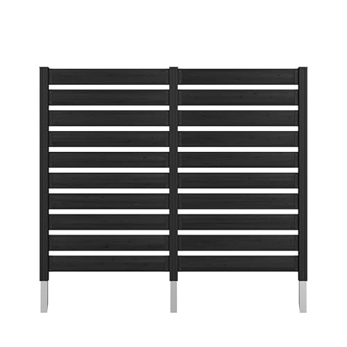 MUPATER 60” H×78” W Outdoor Privacy Screen, Wood Privacy Fence Panel for Hard Ground and Soil, 2 Way to Use, Air Conditioner Fence Kit, Trash Can Enclosure with Aluminum Stakes, Black (2 Panels)