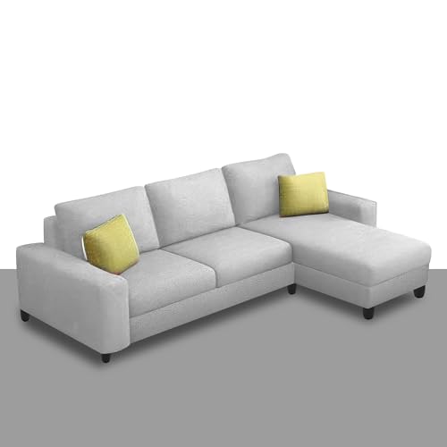 Image of Orland 4 Seater RHS L Shape Sofa Set for Living Room | Color - Grey | Premium Fabric Sofa