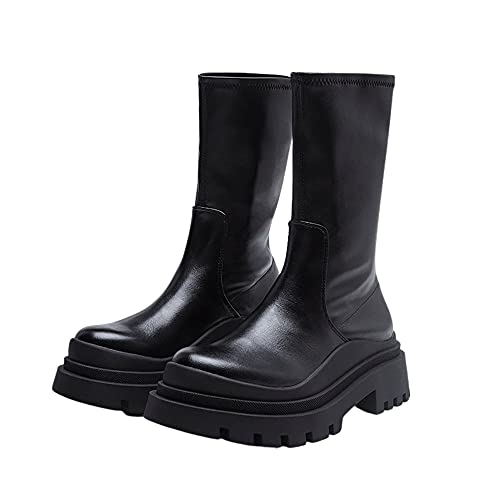 BB BEROBELLO FASHION IS AN ATTITUDE Women's High Platform Chunky Heel Goth Mid Calf Boots