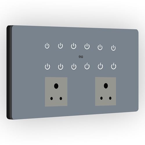 Image of IOTICS Smart Wifi Switch Board: 12 x Switch & 2 Smart Plug Module. Touch Control, Remote, App Control. Voice Control with Alexa & Assistant. Smart Touch Switch Board For Home Automation (Grey)