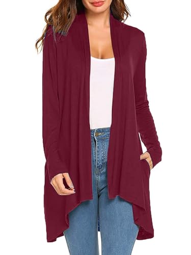 Image of Women's Drape Front Open Cardigan Casual Lightweight Long Sleeve Cardigans Flowy Tops with Pockets