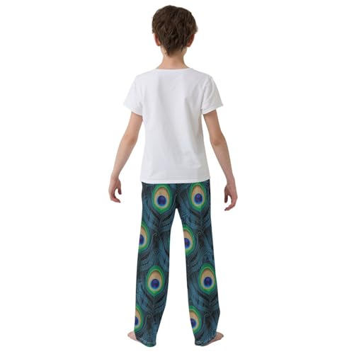 ZZKKO Peacock Feathers Linear Boys Pants for Kids Jogger Pants with Pockets S-XL3