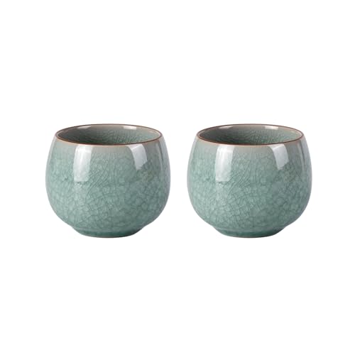 Tea Cup Set of 2 Porcelain Small Tea Cups 5oz Japanese Tea Cup Set, Asian Handmade Ceramic Teacups for Home, Party, Office, Chinese Kung Fu Tea Set for Hot/Cold Drink（Egg-Ice Crackle Glaze Pattern）
