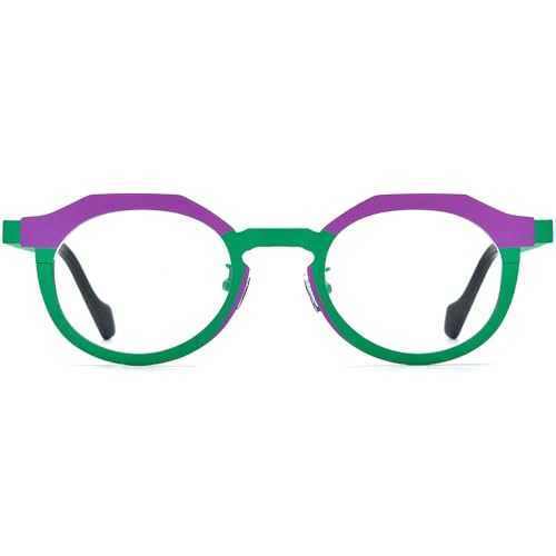 Image of FONEX Colorful Pure Titanium Glasses Frame Women Retro Round Eyeglasses