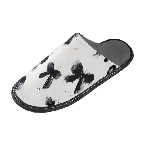 Slippers for Women Ink Black Bow Pattern Soft Winter Warm Shoes Indoor Outdoor Non-Slip House Travel Slippers2