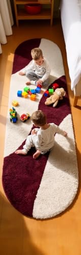 Image of Fluffy Silky Micro Fiber Polyster Carpet /Runner for Bedroom, Study Room, Playing Room, Guest Room ETC. 4x6 feet Feet, (Wine and Ivory new Laher)