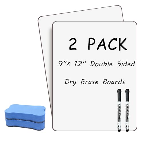 Double Sided Portable White Board 9''x12'' Small Dry Erase Board, Mini Whiteboard with 2 Markers and 2 Erasers, Dry Erase Whiteboard for Memos, Drawing, Notes, Menu, Message, Classroom and Home Use