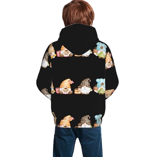 Coffee Lover Gnome Kid Hoodies Boys Sweatshirts Girls Pullover with Pocket4