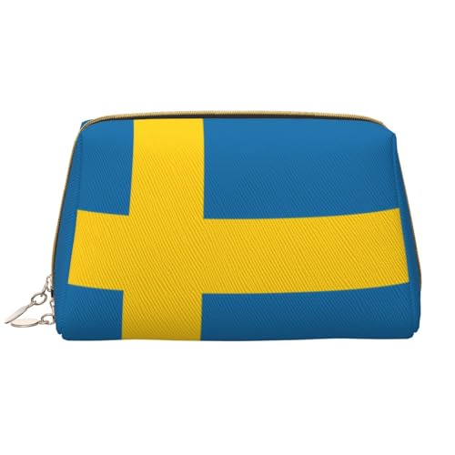 WHJYCC Swedish flag Cosmetic Bag, Large Waterproof Leather Cosmetic Bag, Portable Toiletry Bag for Women with Zipper, Travel Essentials, White, One Size
