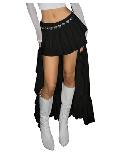 Verdusa Women's Renaissance Pirate Western High Low Night Out Skirt Asymmetrical Ruffle Maxi Skirts