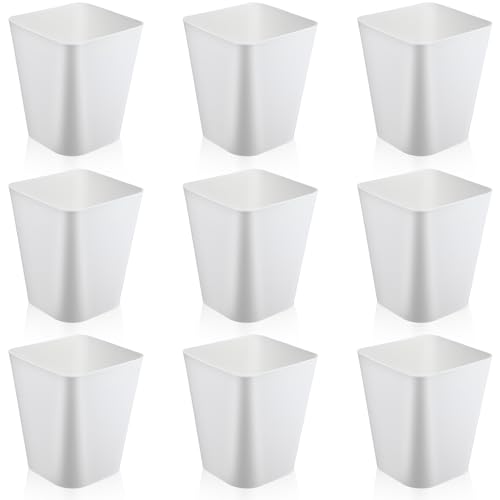 Image of Hoolerry 9 Pieces Garbage Can 2 Gallon Small Trash Cans Bulk Bathroom Trash Bin Plastic Wastebasket Square for Bedroom Slim Bathroom Trashcan Small Container for Kitchen Office Home(White)