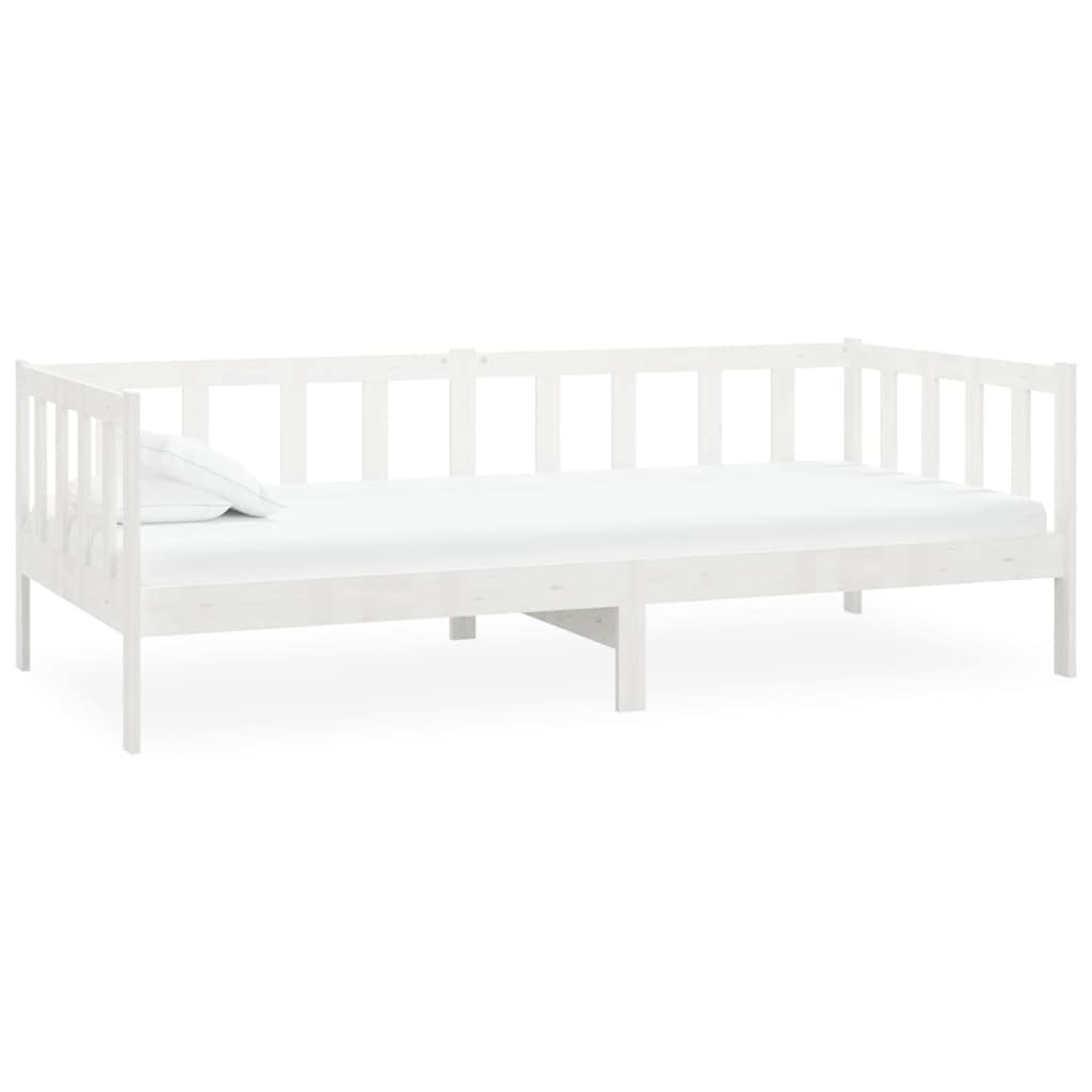 Cama de día con colchón de 90 x 200 cm, sofá cama de pino macizo, cama de invitados multifuncional para dormitorio y sala de estar, somier de láminas resistente, color blanco