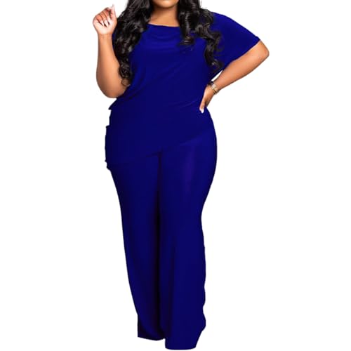 TOPSRANI Womens Plus Size Two Piece Outfits Sweatsuits Casual Tracksuit Short Sleeve Loose Baggy Wide Leg Long Pants Sets2