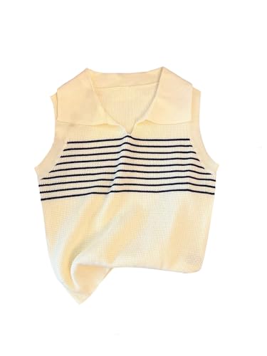 GORGLITTER Women's Crochet Striped Tank Tops Dressy Summer Sleeveless V Neck Collar Sweater Vest Knit Tops Trendy 2025