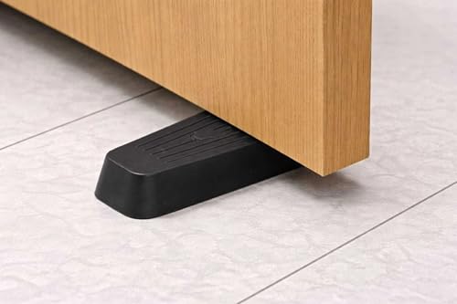 Image of Rubber Door Stopper Wedge, Heavy Duty Anti-Slip Door Holder & Blocker with Strong Grip for Tiles, Marble, Wood, Carpet & Cement Floors | Home, Office, School & Warehouse Use (Black, Pack of 2)