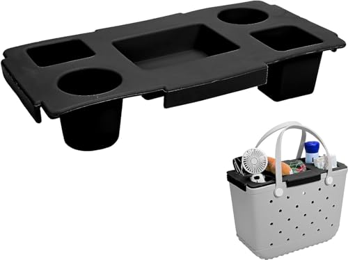Cup Holder Topper Tray Organizer, Portable Cup Holder for Bogg Bag, All-in-One Drink & Accessory Organizer (Black)