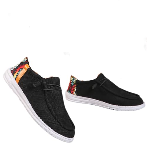 Black Geometric Print Sneakers – Colorful Pattern Casual Shoes with Non-Slip White Sole – Trendy Breathable Walking Shoes for Men & Women