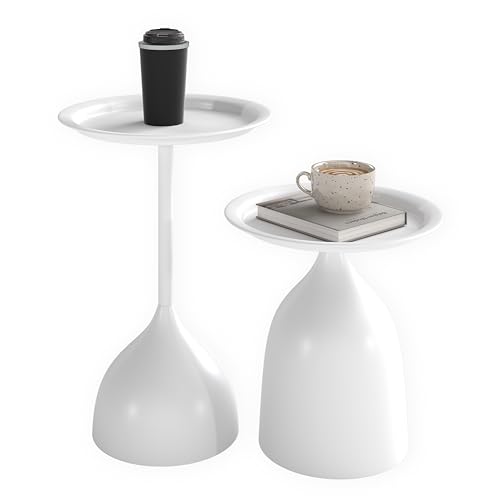 Ginhow Couchtisch 2er Set, Kleiner Runder Wohnzimmertisch Weiß...