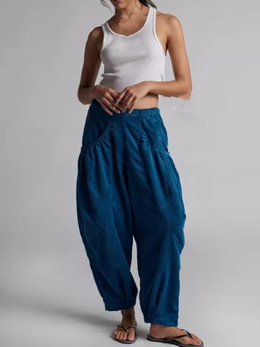 CHARTOU Womens Corduroy Baggy High Rise Y2k Pants Barrel Cargo Wide Leg Boyfriend Sweatpants Horseshoe Pants3