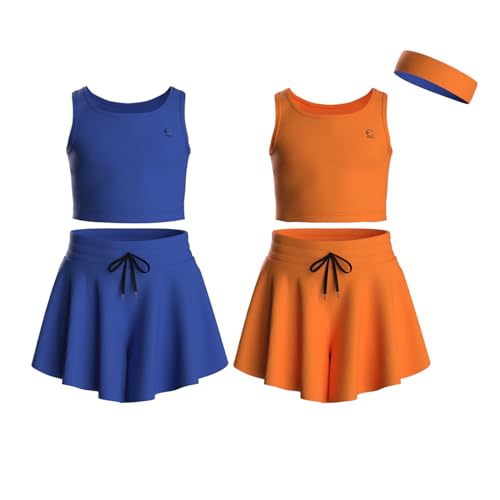 Image of Flowy Girls Butterfly Shorts Skirts w /Pockets & Athletic Sleeveless Tank Tops, Dance Tennis Cheer Running (5pc Set)