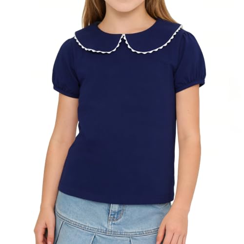Image of LYSMuch Girl Short Sleeve Peter Pan Collar Shirt Kid School Polo Shirt