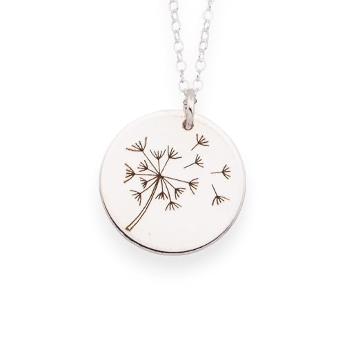 HotMixCold Sterling Silver Dandelion Necklace for Women – Engraved Wish