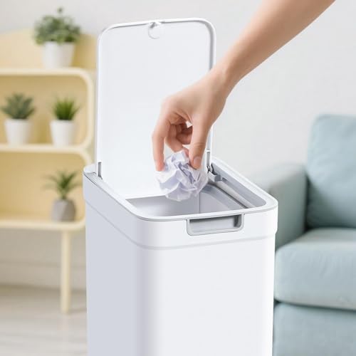 MOPUP Kleiner Badezimmer-Mülleimer mit Deckel, 9 l/2,4 Gallonen, schmaler Mülleimer, Papierkorb aus Kunststoff mit aufklappbarem Deckel, hundesicher für Badezimmer, Küche, Schlafzimmer, Wohnzimmer