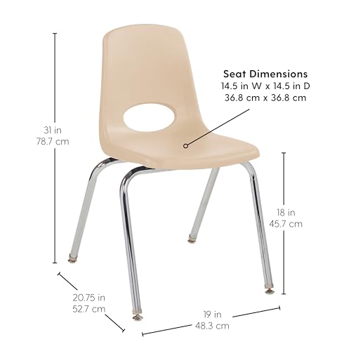 Image of FDP 18 inch School Stack Chair,Stacking Student Seat with Chromed Steel Legs and Swivel Glides for Classroom, Homeschool or Office - Sand, 11561-SD