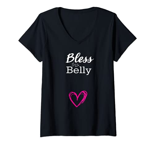 Mujer Bless this Belly - Heart Love - Pregnant Pregnancy Quote Camiseta Cuello V