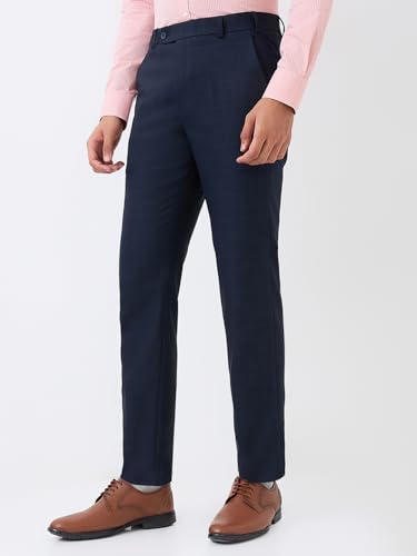 Image of Park Avenue Men's Regular Fit Mid Rise Neo Fit Checks Pattern Polyester Blend Flat Front Formal Trouser