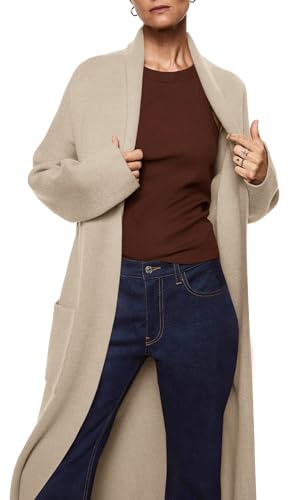 Image of Womens Long Sleeve Maxi Cardigan Open Front Oversized Knitted Sweater Coat Casual Lapel Warm Overcoat with Pockets