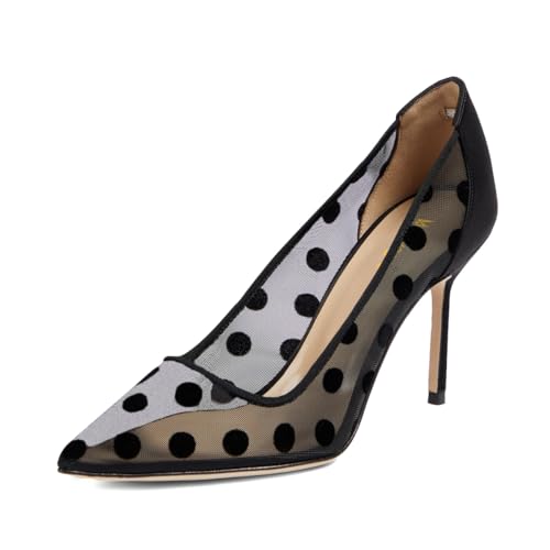 Women’s Polka Dots Pumps Mesh Stiletto High Heels Pointed Toe Slip On Shoes Party Shopping Daily Size 4-16 US