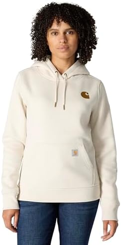 Carhartt Women's Relaxed Fit Midweight Logo Sleeve Graphic Sweatshirt, Malt/Carhartt Brown, Medium