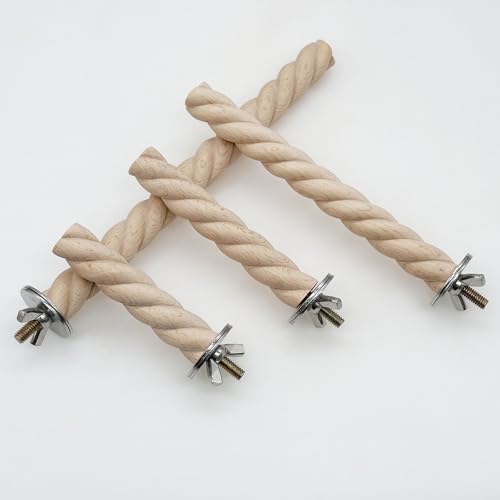 Image of Woohome Bird Perch, 4 PCS Natural Wood Perches, Wooden Bird Parrot Stand in The Shape of a Twist Cage Perch Accessories for Small Birds Budgies Cockatiels Conure Lovebirds