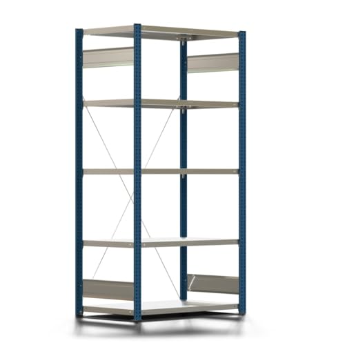 Fachbodenregal mit Tiefenriegel - 150 kg - 2.000 x 1.005 x 600 mm (HxBxT) - Grundregal - Rahmen enzianblau - Böden verzinkt - BERT