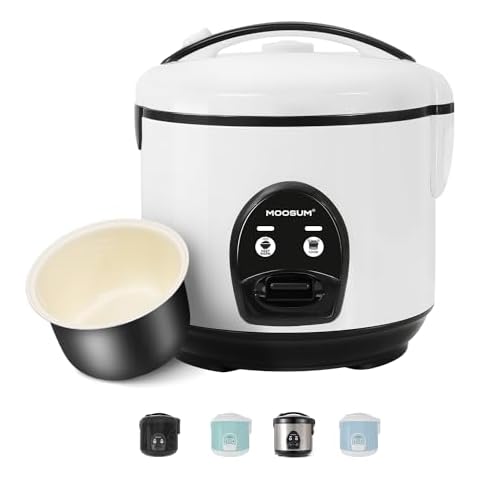 MOOSUM Electric Rice Cooker with One Touch for Asian Japanese Sushi Rice, 10-cup Uncooked, Fast&Convenient Cooker with Steamer, Removable Inner Cover and Auto Warmer, White Cover