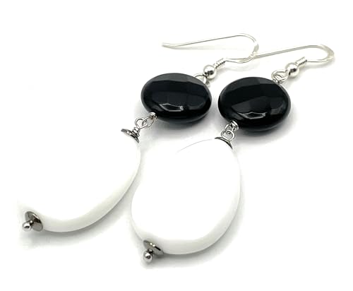 Boucles d'oreilles agate blanche argent 925 anti irritation oreilles