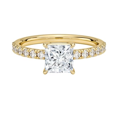 1 Ct Princess Cut LAB GROWN Diamond Engagement Ring 18K Yellow, 12