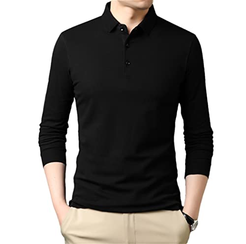 Polo uni à manches longues en coton pour homme noir XXL : un t-shirt classique et business casual
