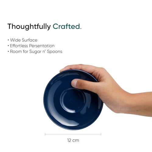 Image of Shay Ceramic Espresso Cup Set, Set of 2, 100ml, Midnight Blue | Espresso Cup and Saucer | Glossy Finish | Microwave Safe (Espresso Set, Midnight Blue)