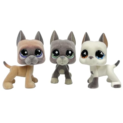 3pcs/Set Custom Flocked Pet Shop Toys Short Hair Cat Kitten Collie Great Dane Cocker Spaniel Dachshund Puppy Dog OOAK Compatible with LPS (#244 and #1519 and #577)