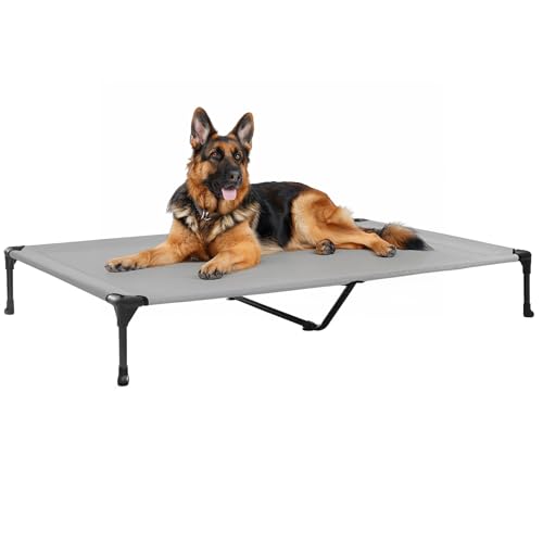 Veehoo Outdoor Elevated Dog Bed Large Sized Dogs, XL Cooling Raised Dog Cots Beds Training Platform Off Ground Hammock with Breathable Mesh, No-Slip Feet, 49'x33', Grey