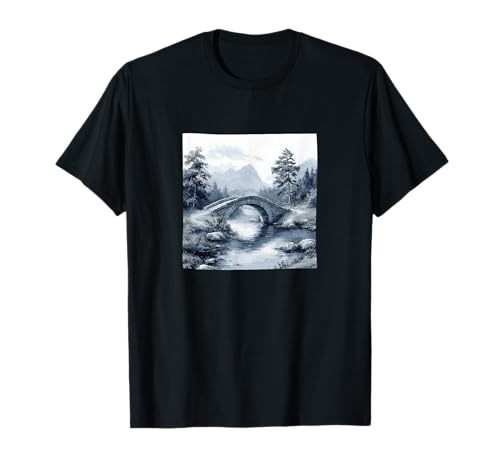 Río, con, piedra, puente, vendimia, paisaje, Camiseta